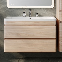 Style Line Мебель для ванной подвесная Атлантика 100, Люкс ясень перламутр, PLUS – фотография-4